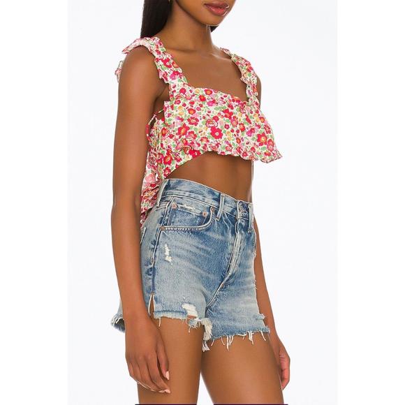 NEW FOR LOVE & LEMONS auden cotton-poplin cropped top in red - Picture 2 of 3
